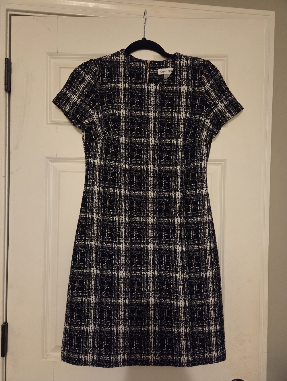 Calvin Klein Black and White Plaid Sheath Mini Dress